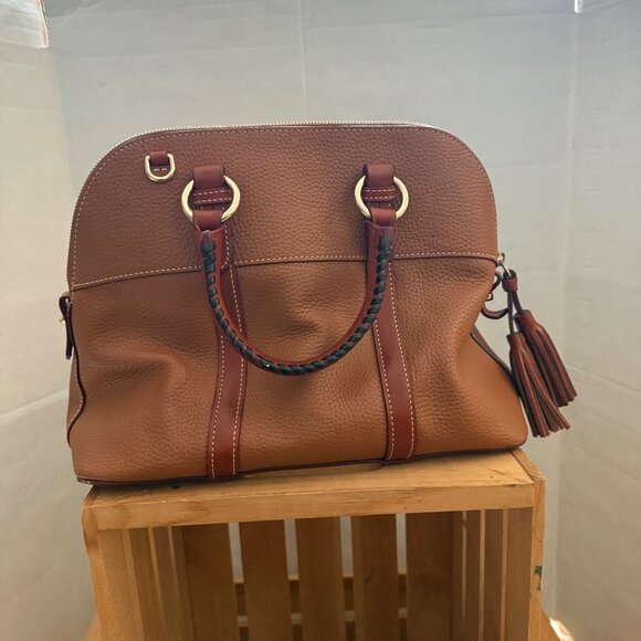 Dooney & Bourke Brown & Tan Pebble Grain Leather Aubrey Dome Satchel Hand Bag - Picture 5 of 16
